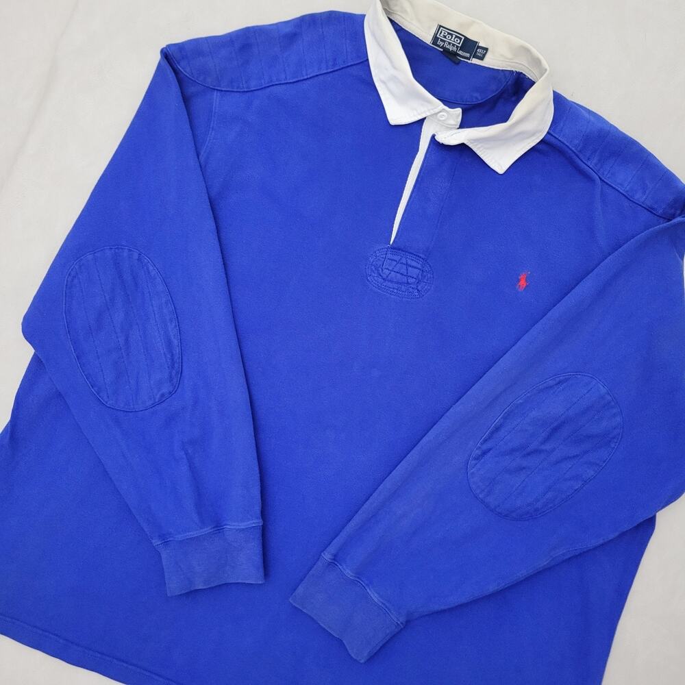 Vintage Polo Ralph Lauren Polo Shirt 4XL Tall 4XT Blue Long Sleeve Rugby